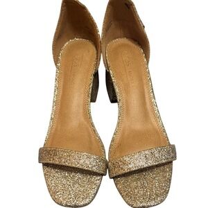 ASOS DESIGN Gold Glitter Block Heel Sandals Womens Size US 6.5 / 7 Evening Shoes